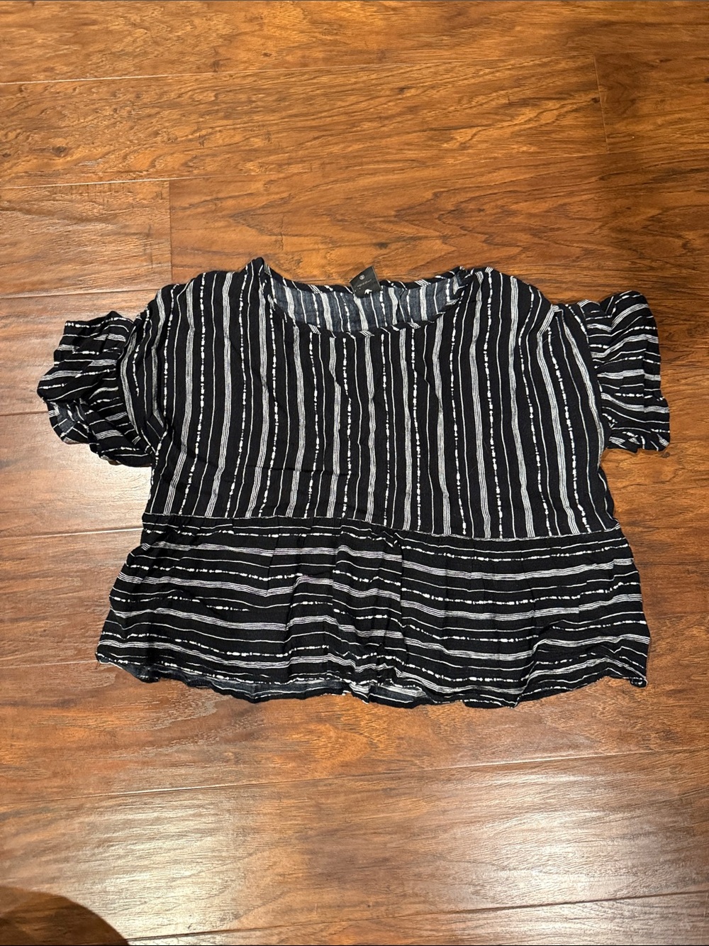Paper Crane Black & White Striped Crop Top with Ruffle Sleeves